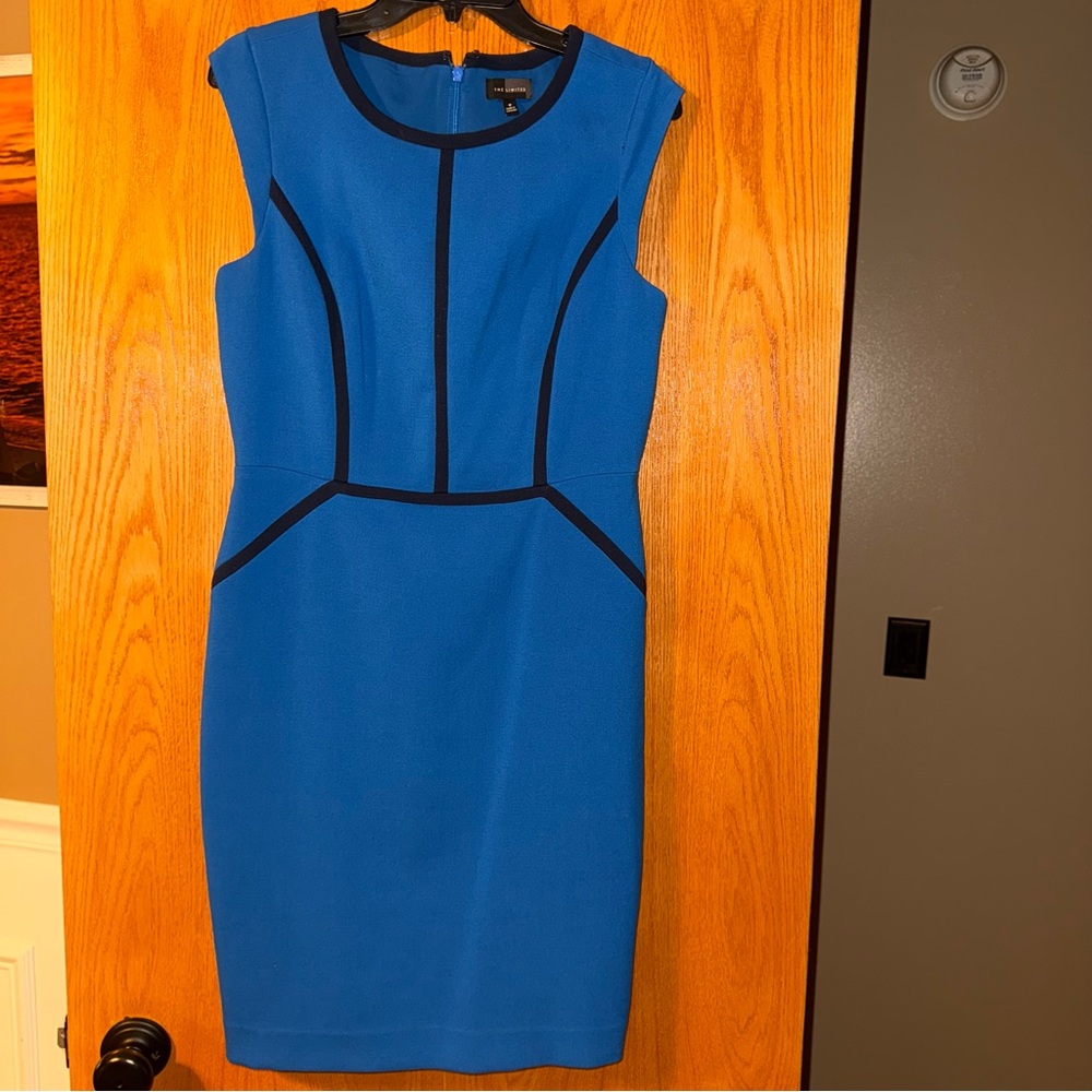 The Limited Blue Sheath Dress Sleeveless Crew Neck Midi